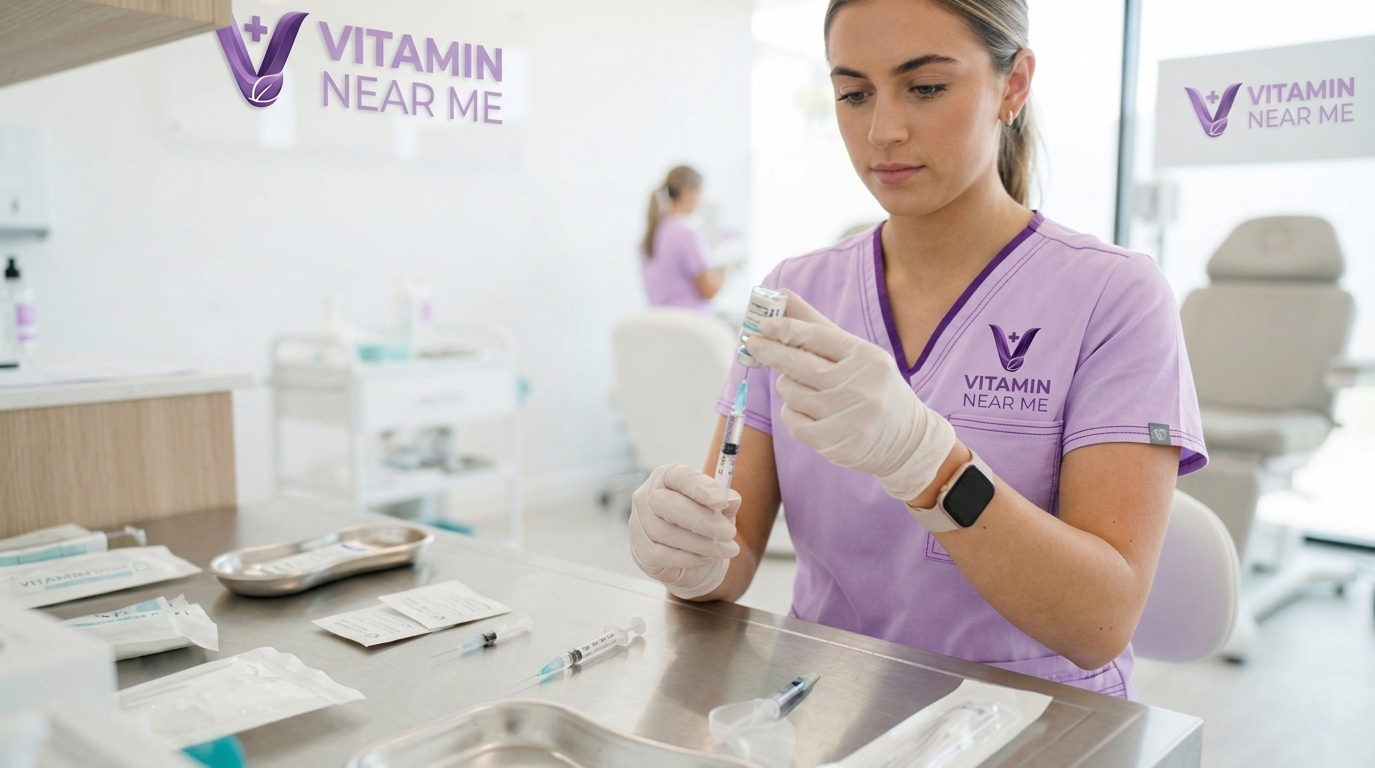 Healthcare professional preparing a semaglutide injection in a medical wellness clinic